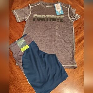 NWT size 10/12 boys fortnite shirt Tek Gear shorts